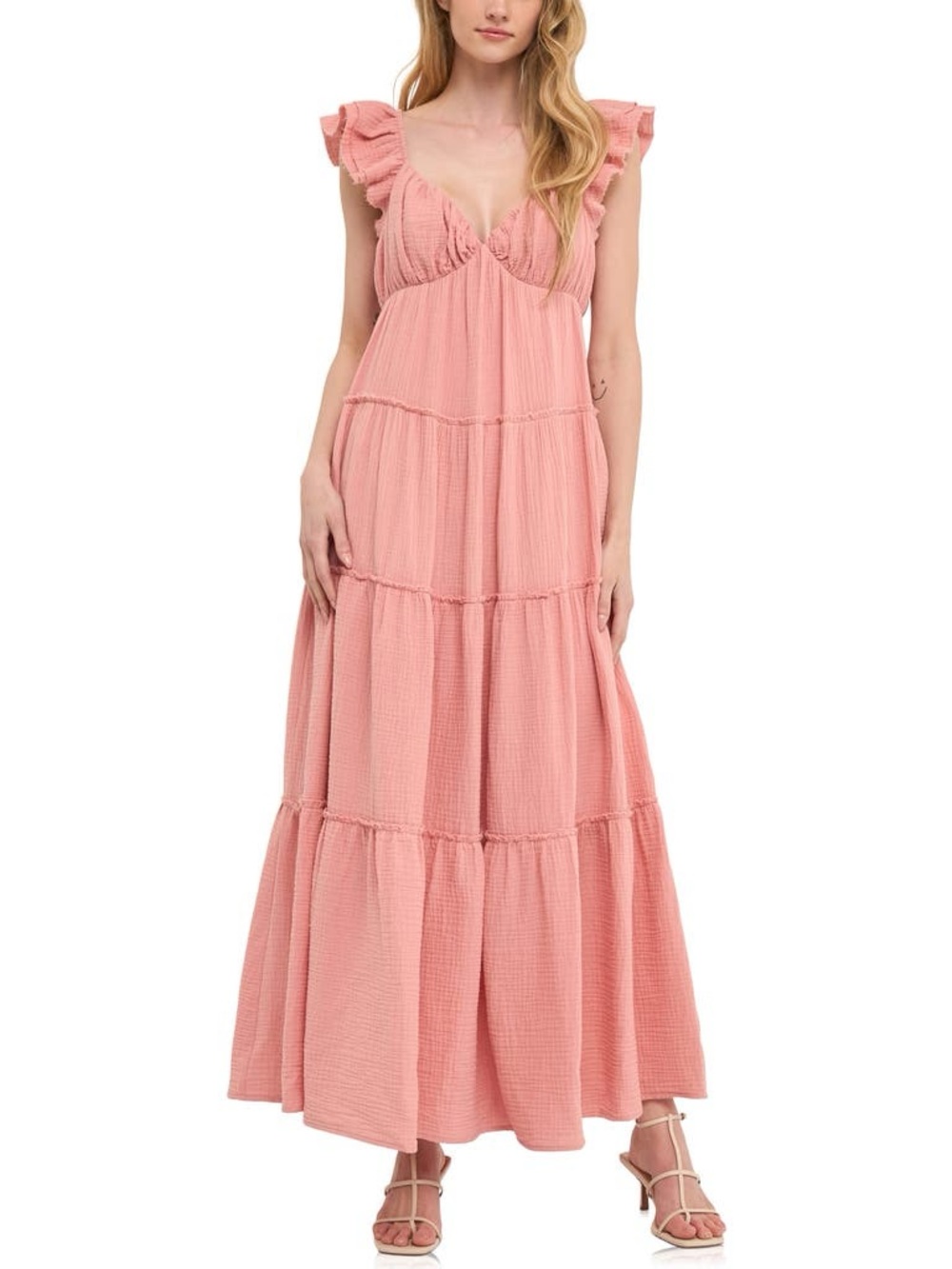 Free the Roses Blush Pink Ruffle Strap Tiered Maxi Dress